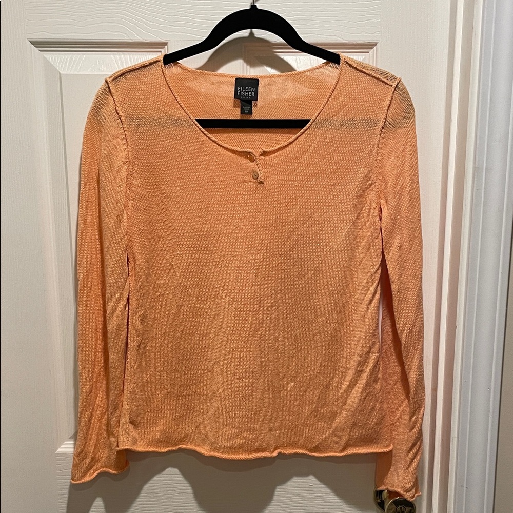 Eileen Fisher linen scoop neck henley long sleeve top